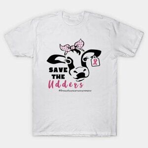 Save The Udders Breast Cancer Awareness Cow Graphic T-Shirt